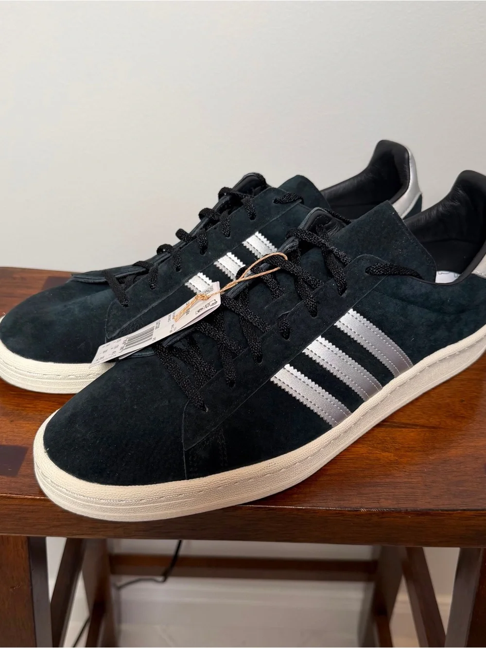 adidas Campus 80s GX7330 Men’s Size 14 Black Suede Silver Stripes Sneakers